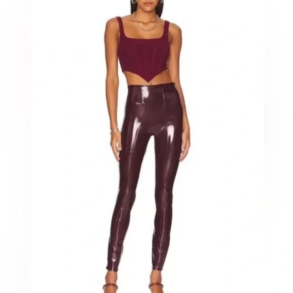 SPANX Faux Patent Leather Leggings Ruby Burgundy Liquid Gloss size XS - Picture 1 of 11